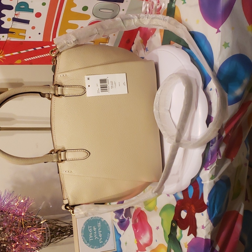NWT Coach Elise Ivory Medium Leather Brass Satchel Office Casual Space - Picture 6 of 8
